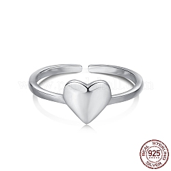 925 серебряное кольцо-манжета с родиевым покрытием и открытым сердцем, ко дню матери, с 925 маркой, Реальная платина, 1.4 мм, размер США 7 (17.3 мм)