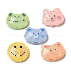 Frog/Cat Shape/Bear Translucent Resin Decoden Cabochons, Animals with Glitter Powder, Mixed Color, 16~18x18~21x5.5mm