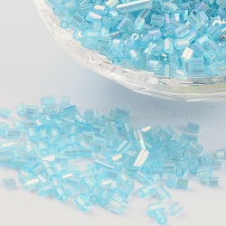 11/0 deux verre taillé perles de rocaille, hexagone, brins.colours arc, bleu ciel, taille: environ 2.2mm de diamètre, environ 4500 pcs/50 g