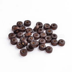 Natural Maple Wood Beads, Lead Free, Flat Round, Dyed, Brown, 6x3mm, Hole: 2mm