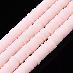 Abalorios de arcilla polimérica hechos a mano, disco / plano y redondo, abalorios heishi, rosa, 8x0.5~1mm, agujero: 2 mm, aproximamente 380~400 pcs / cadena, 17.7 pulgada