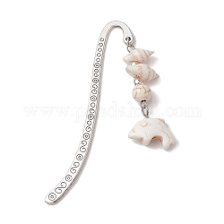Segnalibri con gancio in lega di zinco, Segnalibro pendente con perline turchesi sintetiche, delfino, 83mm, pendenti: 47x19x8 mm