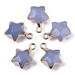 Natural Grey Agate Pendants, with Light Gold Plated Edge and Brass Loop, Dyed & Heated, Star, Faceted, 16~17x13x6.5mm, Hole: 1.6mm