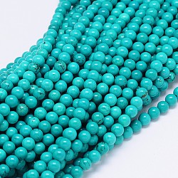 Brins de perles rondes en magnésite naturelle, teints et chauffée, turquoise moyen, 6mm, Trou: 1mm, Environ 70 pcs/chapelet, 15.55 pouce
