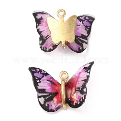 Pendenti in resina trasparente, ciondoli a farfalla con accessori in lega placcata oro, orchidea, 17~18x21~24x7~7.5mm, Foro: 1.5 mm