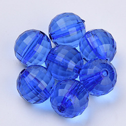 Perles en acrylique transparente, facette, ronde, bleu, 8x8mm, Trou: 1.5mm, environ 177 pcs/50 g