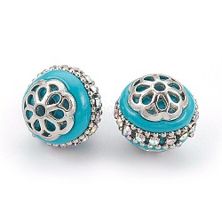 Handmade Indonesia Beads, with Metal Findings, Round, Platinum, Deep Sky Blue, 16x16.5~17mm, Hole: 1.8mm