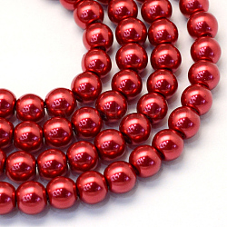 Baking Painted Pearlized Glass Pearl Round Bead Strands, FireBrick, 12mm, Hole: 1.5mm, about 70pcs/strand, 31.4 inch