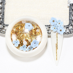 Nail art décoration, Perles nacrées avec abs, cabochons en résine et accessoires en métal, lumière bleu ciel, 4x1.7 cm