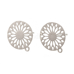 Brass Stud Earring Findings, with Loop, Flat Round, Nickel Free, Real Platinum Plated, 12.5x11mm, Hole: 1mm, pin: 0.6mm