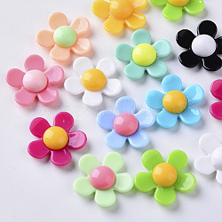 Perles acryliques opaques, fleur, couleur mixte, 27.5x28~29x8.5mm, Trou: 1.4mm