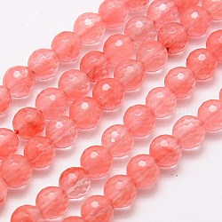 Cherry Quartz Glass Beads Strands, Faceted, Round, 6mm, Hole: 1mm, about 63pcs/strand, 15.55 inch