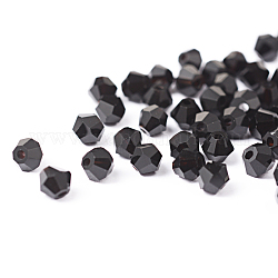 Imitazione perle di vetro cristallizzato, trasparente, sfaccettato, bicono, nero, 4x3.5mm, Foro: 1 mm circa 720 pc / sacchetto