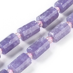 Lepidolita natural / hebras de perlas de piedra de mica púrpura, columna, 11.8~12x7.5~8mm, agujero: 0.8 mm, aproximamente 26 pcs / cadena, 15.5 pulgada (39.6 cm)