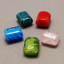 Handmade Lampwork Beads, Pearlized, Rectangle, Mixed Color, 16x12x9.5mm, Hole: 3mm