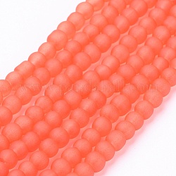 Transparent Glass Bead Strands, Frosted, Round, Orange Red, 4mm, Hole: 1.1~1.6mm, about 200pcs/strand, 31.4 inch