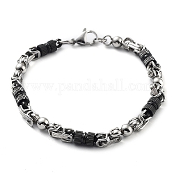 304 bracelet chaîne à maillons en acier inoxydable, couleur inox et noir, ronde, 9-1/8 pouce (23.3 cm)