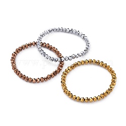Bracelets extensibles avec perles en verre électrolytique, facette, rondelle, couleur mixte, 2-1/8 pouce (5.5 cm)