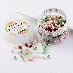 Juegos de microesferas de vidrio de la perla, mezcla de navidad, ecológico, redondo, teñido, color mezclado, 6mm, agujero: 0.7~1.1 mm, sobre 400pcs / box.