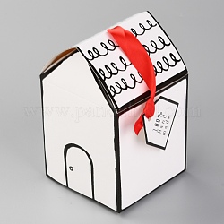 Noël thème cadeau bonbons boîtes pliantes en papier, étiquettes avec mot et ruban, pour Noël décorer, forme de maison, couleur mixte, 33x17x0.1 cm
