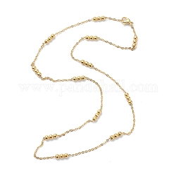 Vacuum Plating 304 Stainless Steel Cable Chain Necklaces, with Round Beads, Golden, 17.79 inch(45.2cm), 1.5mm