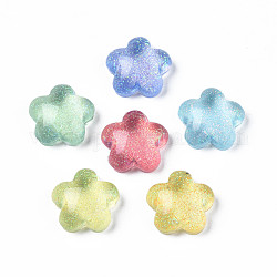 Durchscheinende Acryl-Cabochons, mit Glitzerpulver, Blume, Mischfarbe, 17.5x18x8 mm