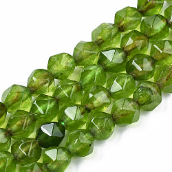 Natural White Jade Beads Strands, Dyed, Faceted, Star Cut Round Beads, Lime Green, 5.5~6x5~6mm, Hole: 0.8mm, about 63~64pcs/strand, 14.45~14.72 inch(36.7~37.4cm)