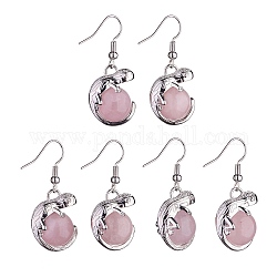 Boucles d'oreilles caméléon en quartz rose naturel avec strass en cristal, bijoux en laiton platine pour femme, 39mm, pin: 0.7 mm