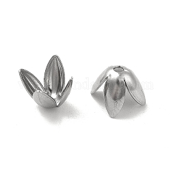 304 Stainless Steel Bead Caps, 4--Petal, Flower, Stainless Steel Color, 9x9x6.5mm, Hole: 1.4mm