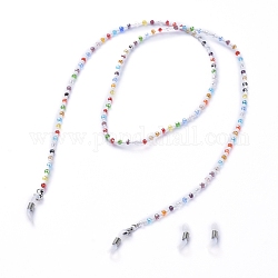 Cordoncino per occhiali, portaocchiali per occhiali, con perle di vetro placca, perline di vetro e estremità ad anello in gomma, colorato, 30.3 pollice (77 cm)