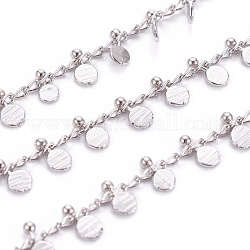 3.28 Feet Handmade Brass Curb Chains, Long-Lasting Plated, Soldered, Flat Round Charms, Real Platinum Plated, 1.5mm