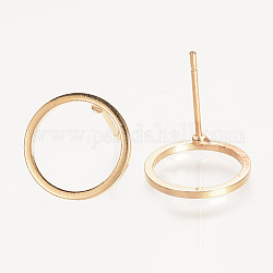 Fornituras de oreja de latón, sin níquel, anillo, real 18k chapado en oro, 12mm, pin: 0.7 mm