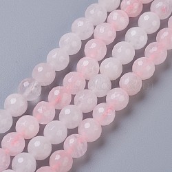 Природного розового кварца нитей бисера, граненые, круглые, 8 мм, отверстие : 1 мм, около 47 шт / нитка, 14.76 дюйм