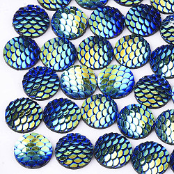 Resin Cabochons, Imitation Mermaid Fish Scale, AB-Color, Flat Round, Blue, 12x3mm