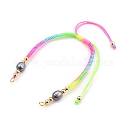 Fabrication de bracelet en fil de nylon tressé réglable, avec des perles en laiton, perles de perles de culture d'eau douce naturelles et 304 anneaux de saut en acier inoxydable, colorées, 6-7/8 pouce ~ 11-5/8 pouces (17.3~29.5 cm), 3.7mm, Trou: 3.6mm