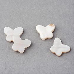 Natural Sea Shell Beads, Butterfly, Creamy White, 11.5x14x2.5mm, Hole: 1.5mm