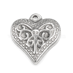 304 Stainless Steel Pendants, Heart Charm, Stainless Steel Color, 16.5x15x3mm, Hole: 1.2mm
