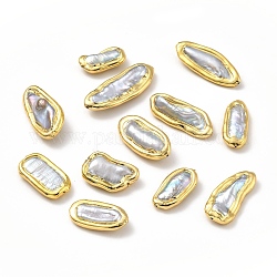 Natur kultivierten Süßwasser Perlen, mit Messing-Zubehör, langlebig plattiert, Oval, golden, 22~40x11~15x5.5~9 mm, Bohrung: 0.6 mm