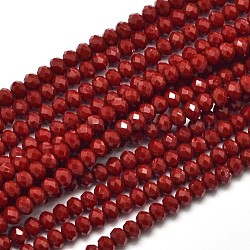 Fili di perle di vetro rondelle sfaccettate, rosso, 4x3mm, Foro: 1 mm, circa 125pcs/filo, 14.9 pollice