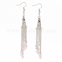 Glass Beads Tassel Earrings, with Non-Magnetic Synthetic Hematite Beads, Iron Chain, 316 Surgical Stainless Steel Bead Cones and Earring Hooks, Pink, 110~114mm, Pin: 0.6mm