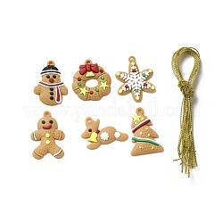 PVC Hanging Decorations, with Cord, Christmas Theme, Mixed Shapes, Mixed Color, Pendant: 24~38.5x23.5~31.5x2.5~4mm, Hole: 2~2.8mm, 6pcs/set