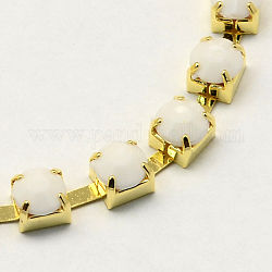 Golden Tone Iron Acrylic Claw Chains, Acrylic Rhinestone Cup Chains, White, 8mm, about 42.65 Feet(13m)/bundle