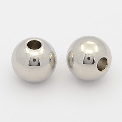 Perles en 304 acier inoxydable, ronde, couleur inoxydable, 10x8mm, Trou: 3mm