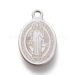 304 Stainless Steel Charms, Laser Cut, Oval, Saint Benedict Medal, Stainless Steel Color, 14.5x9x0.5mm, Hole: 1.2mm