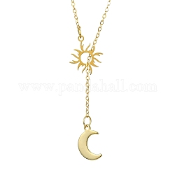 304 collana lariat con luna e sole in acciaio inossidabile, con catene portacavi in ​​ottone, oro, 23.62 pollice (60 cm)