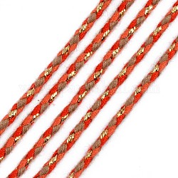 Tri-color Polyester Braided Cords, with Gold Metallic Thread, for Braided Jewelry Friendship Bracelet Making, Crimson, 2mm, about 100yard/bundle(91.44m/bundle)