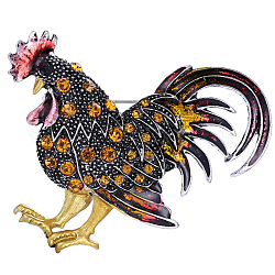 Broche de gallo de rhinestone, insignia de aleación del zodiaco chino para ropa de mochila, oro, 65x50mm