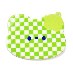 Acrylic Pendants, Checkerboard with Cat, Yellow Green, 49x45.5x2mm, Hole: 1.6mm