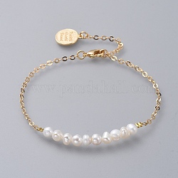 Perlen Armbänder, mit natürlichen Perlen- und Messingkabelketten, weiß, echtes 18k vergoldet, 9 Zoll (23 cm)
