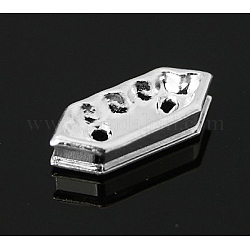 Brass Rhinestone Bridge Spacers, Grade A, Hexagon, Silver Color Plated, Crystal, 11x4.5x3mm, Hole: 1mm